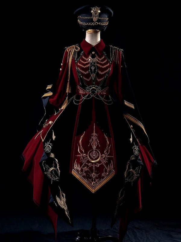 [Pre-order Deadline: November 16] Holy Army Red Black Embroidery Military Uniform Cape Dress Complete Set + Dress Set