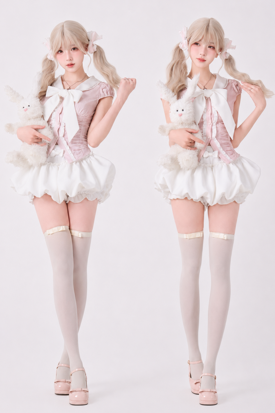 Milchrosa Oberteil + Ballon-Kurzhose