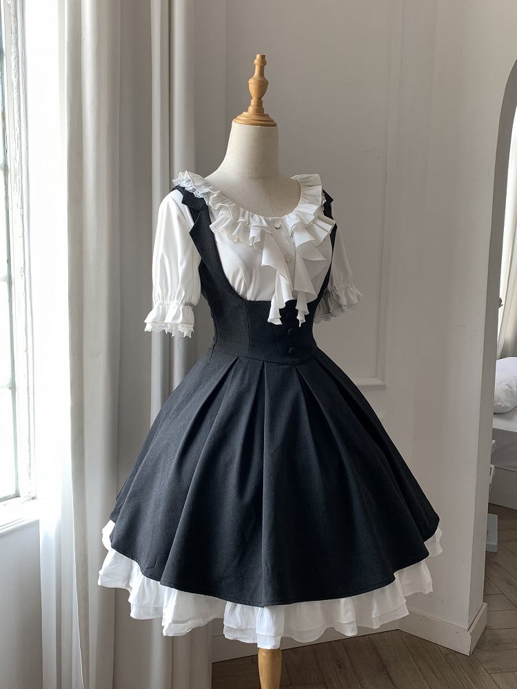 【4月14日予約締切】ダークグレークラシックラペルショルダーロリータコルセットドレス（ショート・ロングA/B）