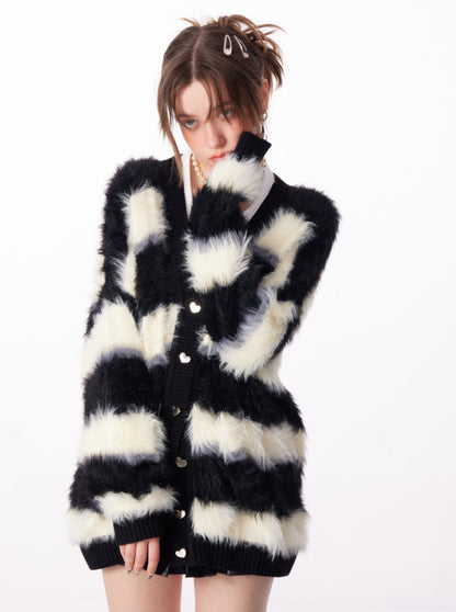 Butterfly Striped Fur Knit Cardigan