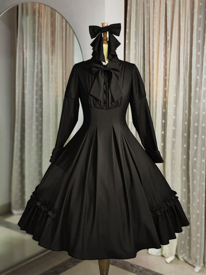 【12月9日予約締切】エレガントロングスリーブフリルリボンドレス