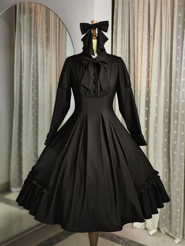 Elegant Long Sleeve Ruffle Ribbon Dress