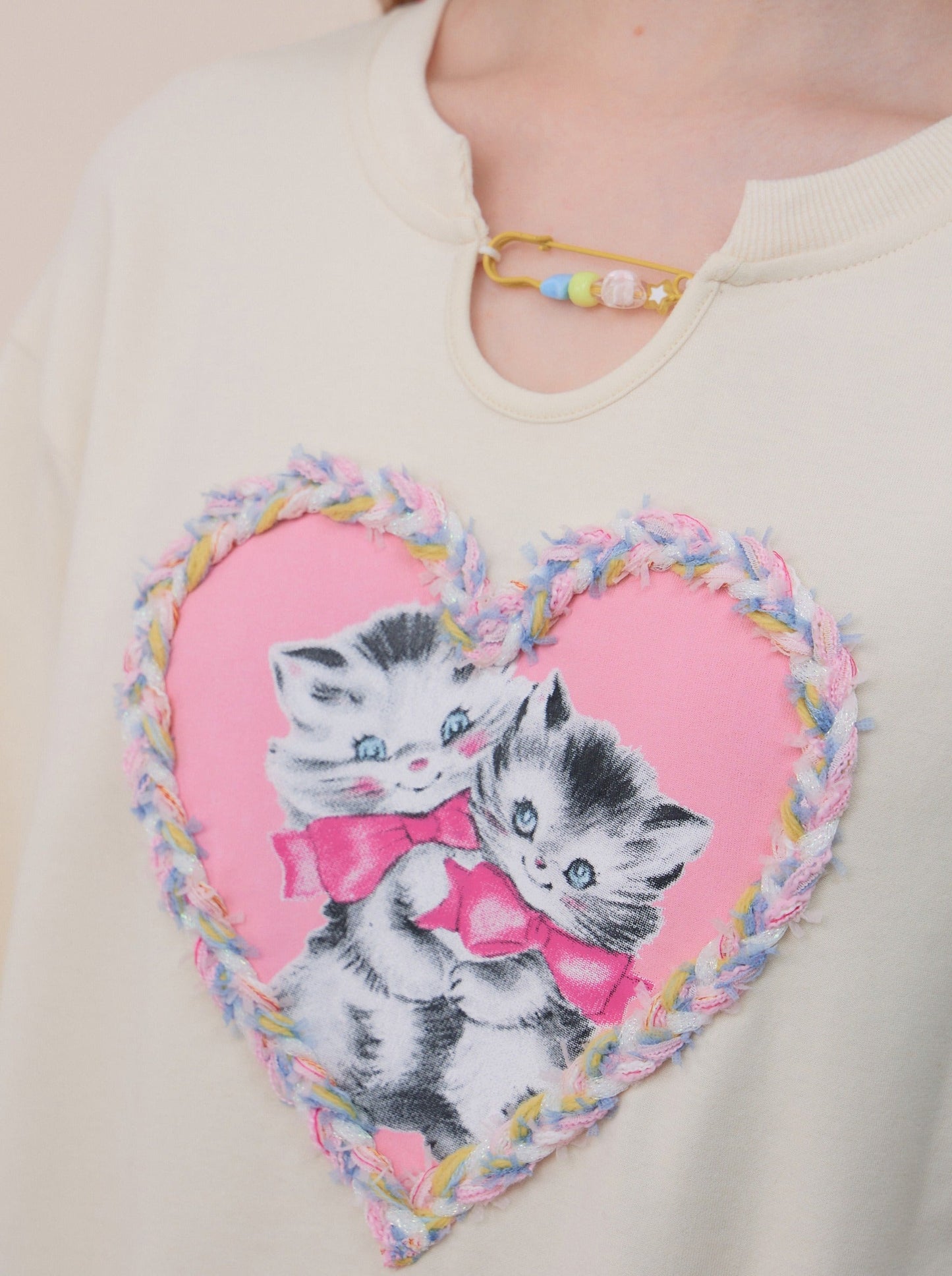 Short Loose American Retro Love Cat Sweatshirt