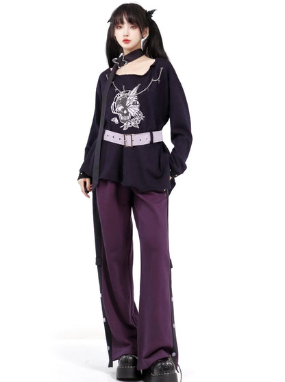 Purple Black Irregular Light Dress Flower Skirt Top Set Up