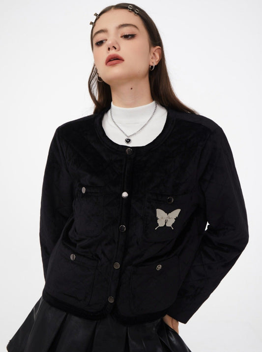 American Retro High End Black Butterfly Suede Jacket