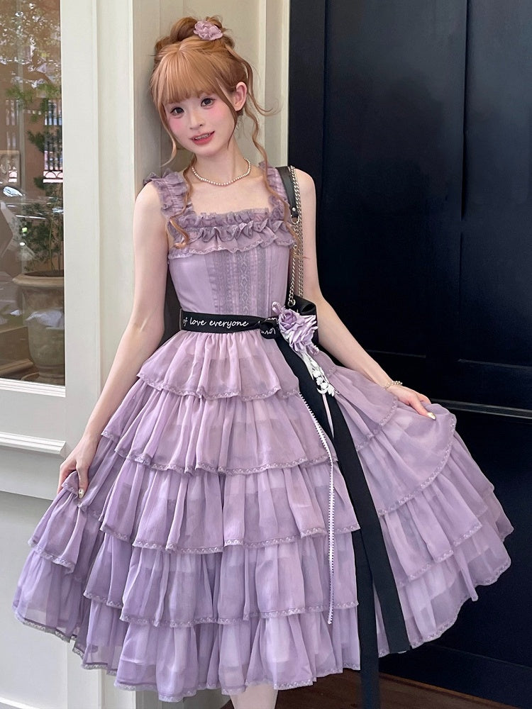 [Pre-order Deadline: July 31] Romantic Sweet Lolita Square-Neck Tiered JKS Ribbon Dress
