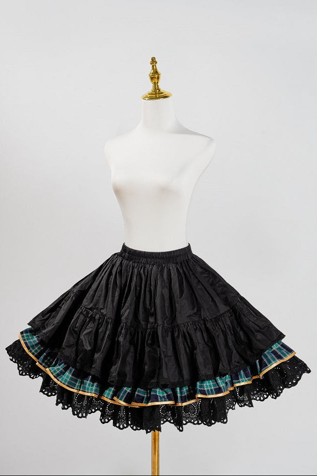 [Vorbestellung bis 18. Juli] Blau/Rot/Grün Idol-Lolita-Vintage-Karo-Goldbär-Schleifen-Spitzen-JKS-Kleid-Set 1/2/3 + Halsschleife