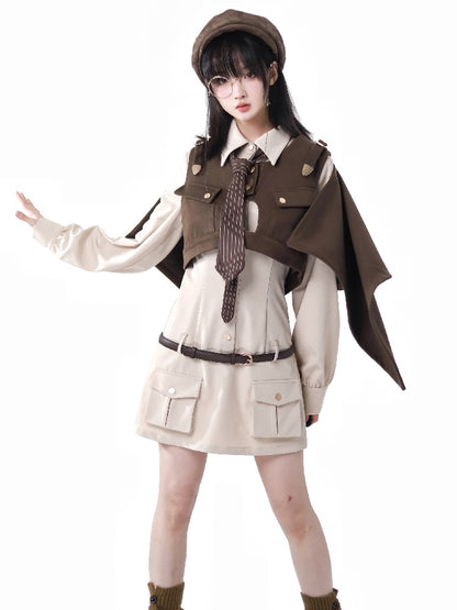 【薔薇探偵】ブラウンケープベストシャツスカートスーツ