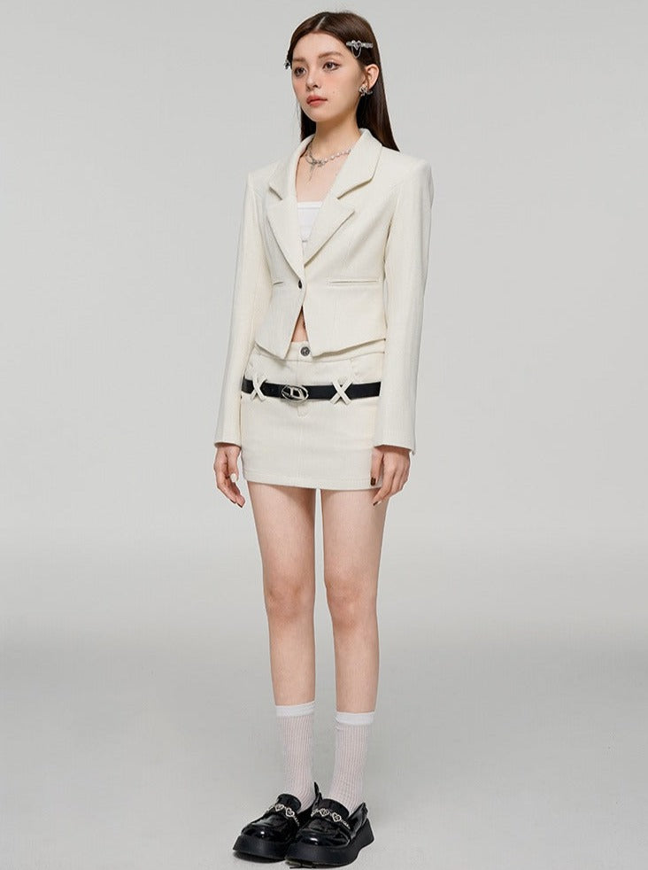 White Chic Jacket + Tight Short Skirt