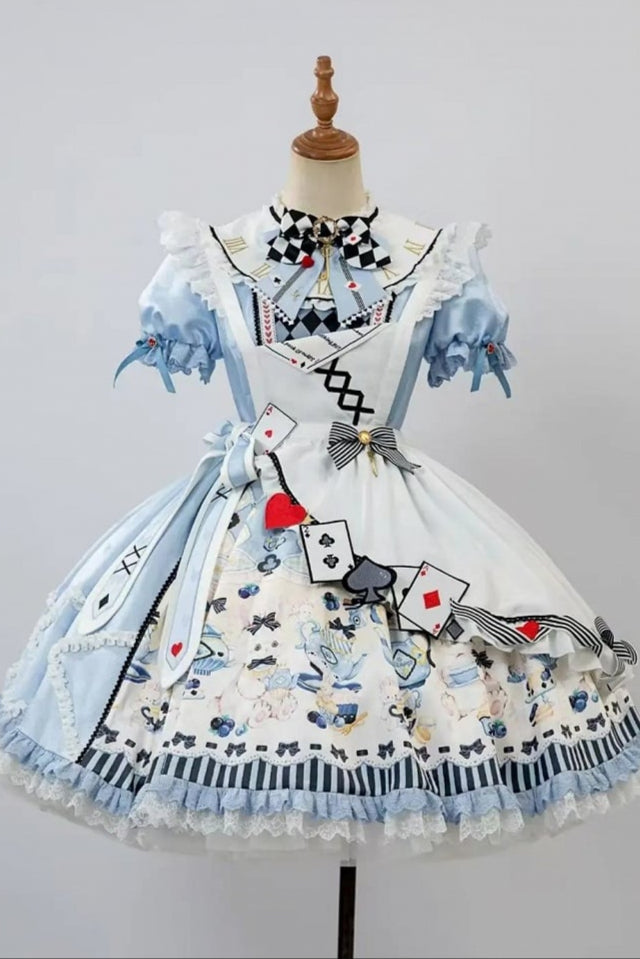 【数量限定】アリスティーパーティーアシメエプロンドレス＋うさ耳ハットドレスフルセット