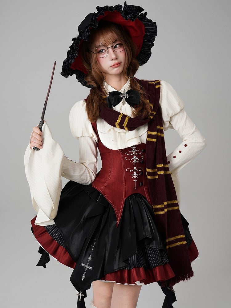 【12月3日予約締切】inverted spell contract ダークゴシックウィッチレッドドレスフルセット＋シャツ＋ベスト＋スカート