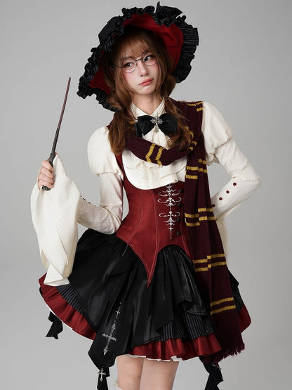 【12月3日予約締切】inverted spell contract ダークゴシックウィッチレッドドレスフルセット＋シャツ＋ベスト＋スカート
