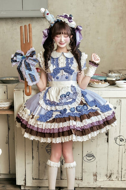 【8月8日予約締切】ブルーベリーカフェロリータOPドレス（ショート・ロング）＋エプロン＋ケーキミニハット