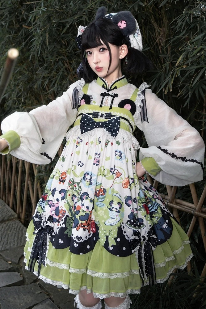 [Pre-order Deadline: October 25] Pink x White/Green x Beige Chinoiserie Lolita Sweet Mandarin Collar Balloon Sleeve Bolero Short Jacket
