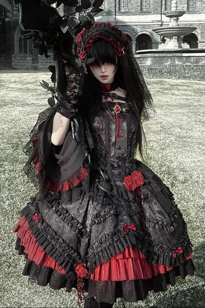 【4月21日予約締切】ブラッドフィーストダークゴシックローズクロスコルセットサスドレス＋ベルスリーブショートジャケット＋アクセサリー