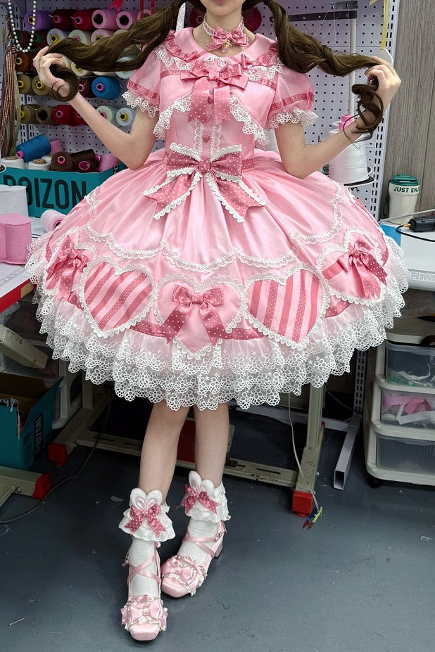 [Pre-Order] Pink Heart Gift Box Fake Two-Piece Sweet Lolita One-Piece Dress