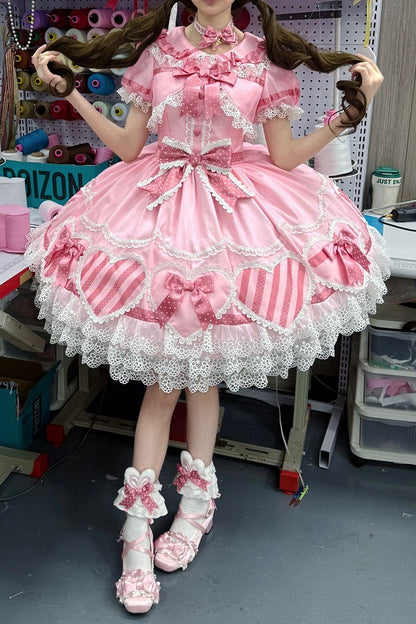 [Pre-Order] Pink Heart Gift Box Fake Two-Piece Sweet Lolita One-Piece Dress