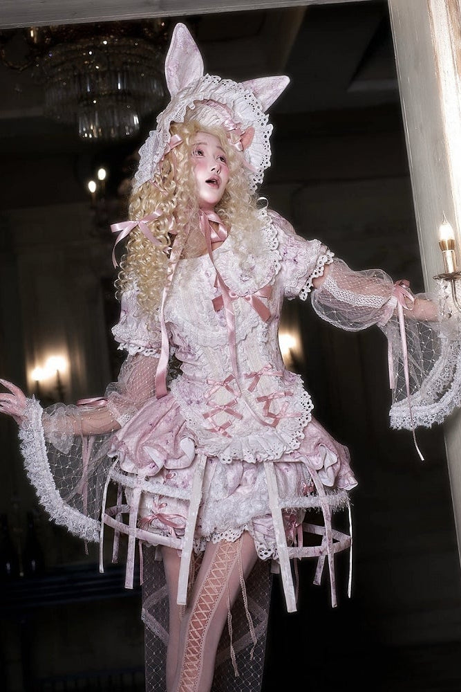 [Date limite de précommande : 6 octobre] Pink Castle Bunny ensemble poupée romantique avec haut corset à manches bouffantes en dentelle + short + surjupe à volants + surjupe cage à oiseaux Set 1/2/3