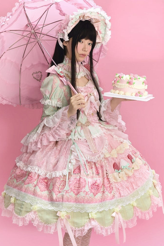 【6月26日予約締切】ストロベリーエンジェルスイートロリータプルアップチュールレイヤードOpドレス（ベルスリーブ付き）