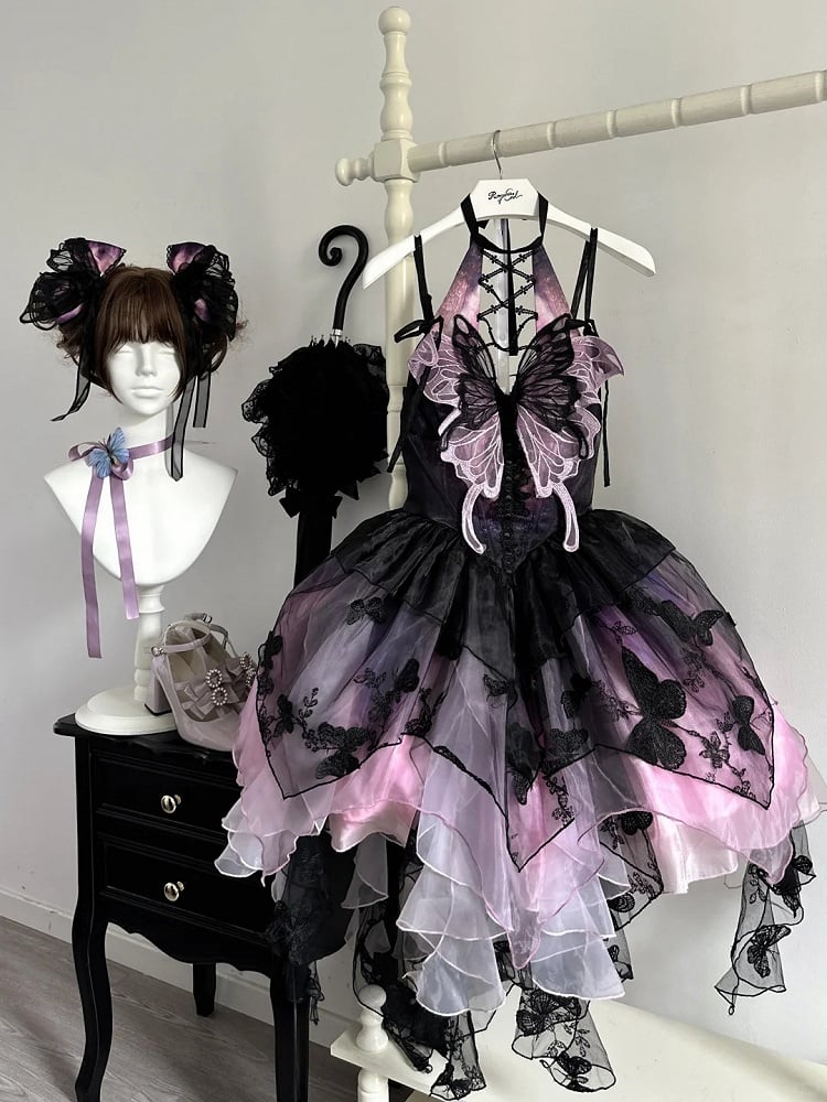 【12月16日予約締切】withered leaf butterfly1.0ゴシックホルターネックバタフライアシメチュールドレス