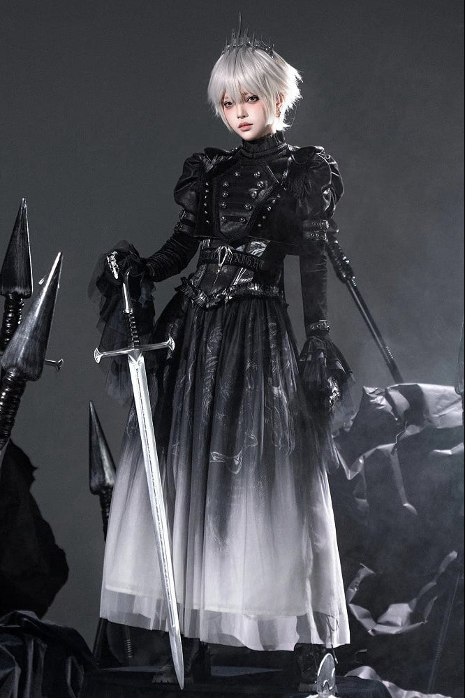 [Preordine entro l'8 giugno] Set completo abito militare gotico scuro Phantom Night (giacca + top a bustier + gonna)