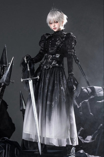[Preordine entro l'8 giugno] Set completo abito militare gotico scuro Phantom Night (giacca + top a bustier + gonna)