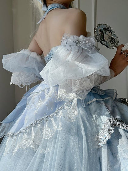 [Deadline for reservations: December 10] Snow Rabbit Ball Blue and Silver Halter Neck Fur Dress Complete Set