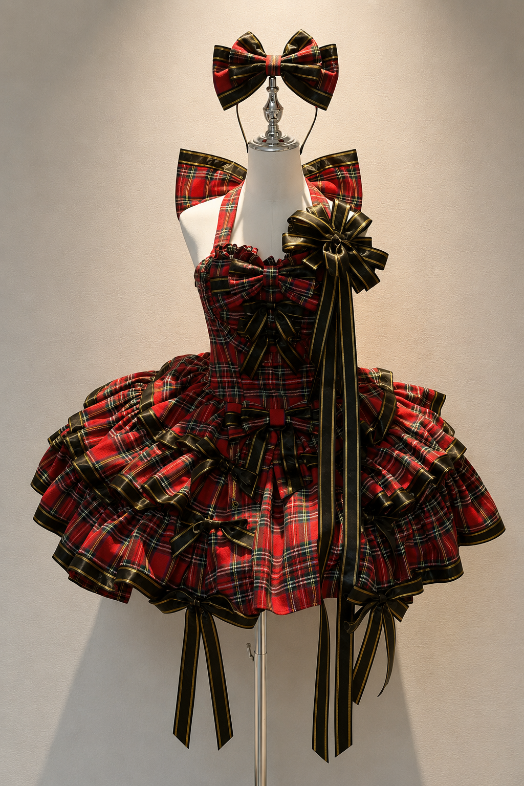 Abito lolita da ballerina a quadri con fiocco
