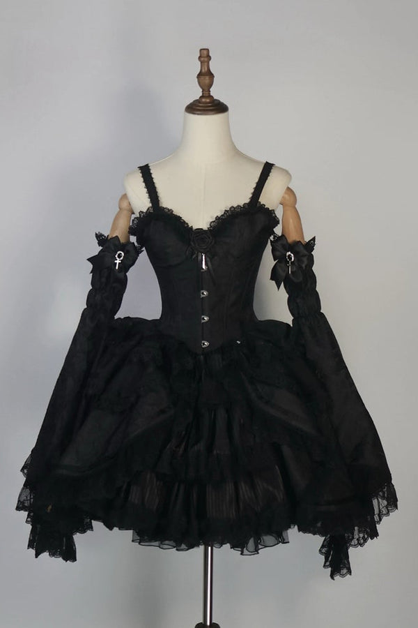 [Pre-order Deadline: January 8] Dark Gothic Train Jacquard Bustier Dress + Hime Sleeve Set