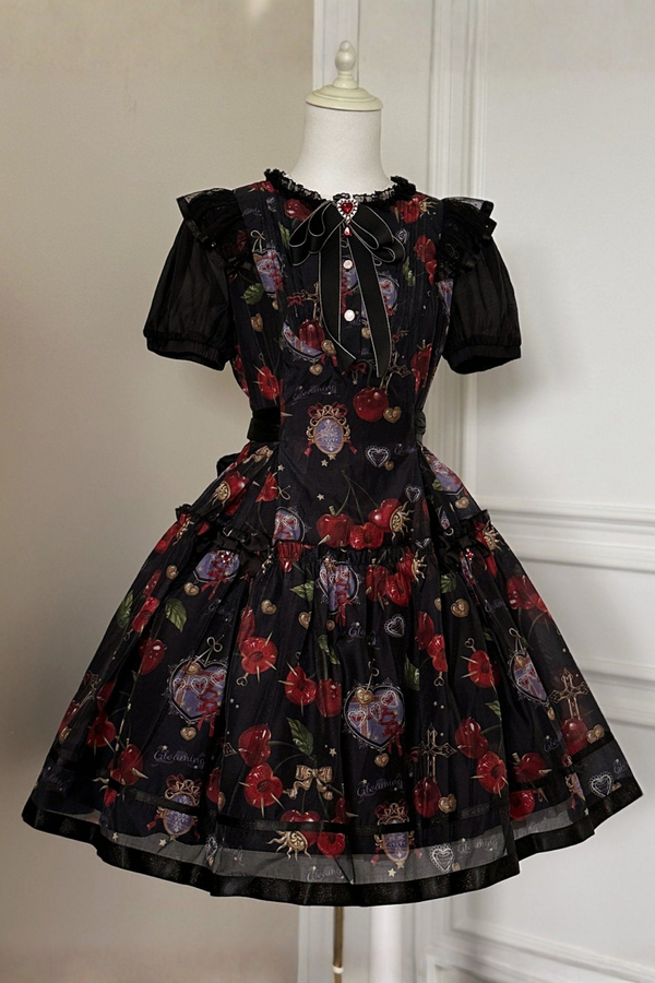 Retro Antique Cherry Sweet Lolita Dress + Jumper Skirt