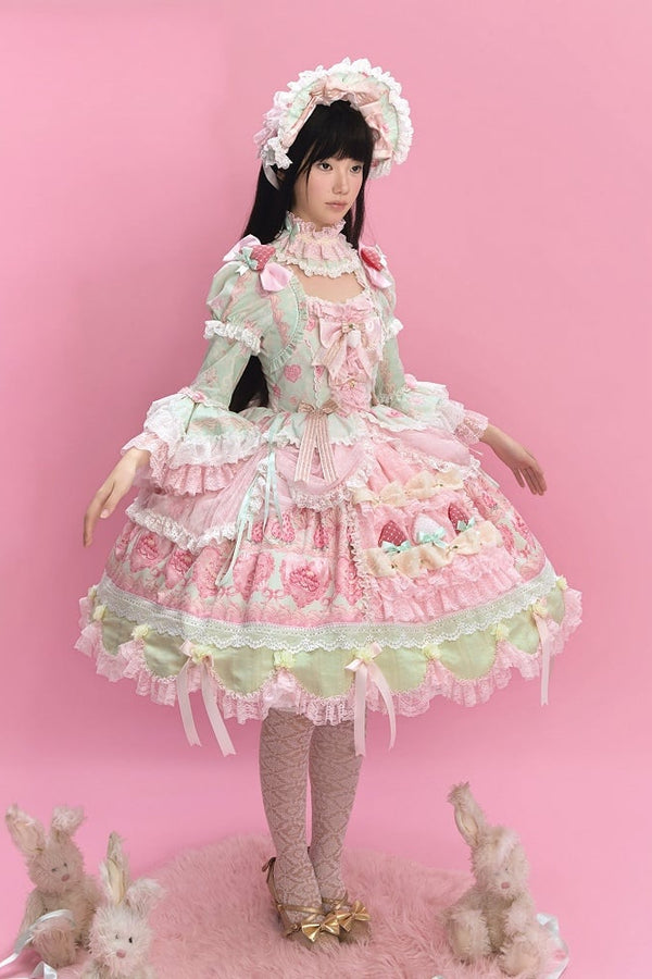 【6月26日予約締切】ストロベリーエンジェルスイートロリータプルアップチュールレイヤードOpドレス（ベルスリーブ付き）