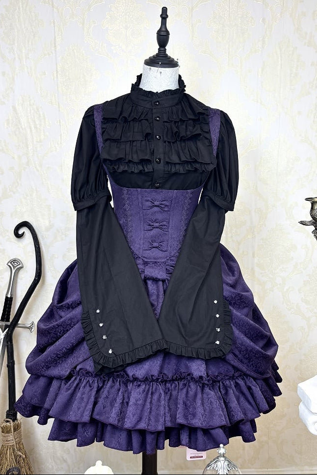 【4月18日予約締切】ダークゴシックロリータスタンドカラーパフスリーブラッフルシャツ（ロングスリーブ付き）