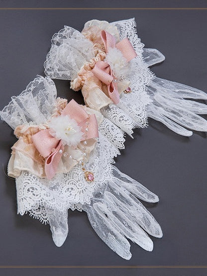 【9月10日予約締切】Pink/Blue Rococo Fantasy Puff Sleeve Ribbon Tiered Princess Lolita Dress Bridal＋Full set[Op Dress + Feather Hat + Choker + Back Ribbon Train + Lace Gloves]