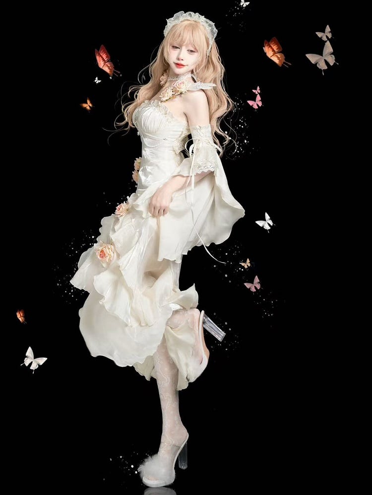 Amour Rose Bianca White and Blue Mermaid Dress Set