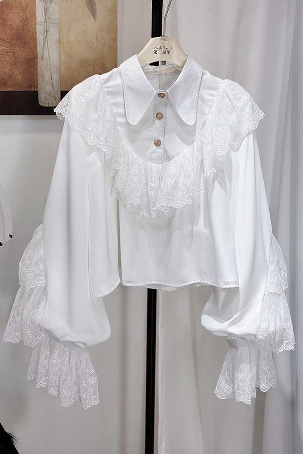 [Pre-order Deadline: September 28] Prince Lolita White Lace Ruffle Shirt + Long Balloon Pants (with Black Stripe Bow Tie + Waist Ribbon Accessory)