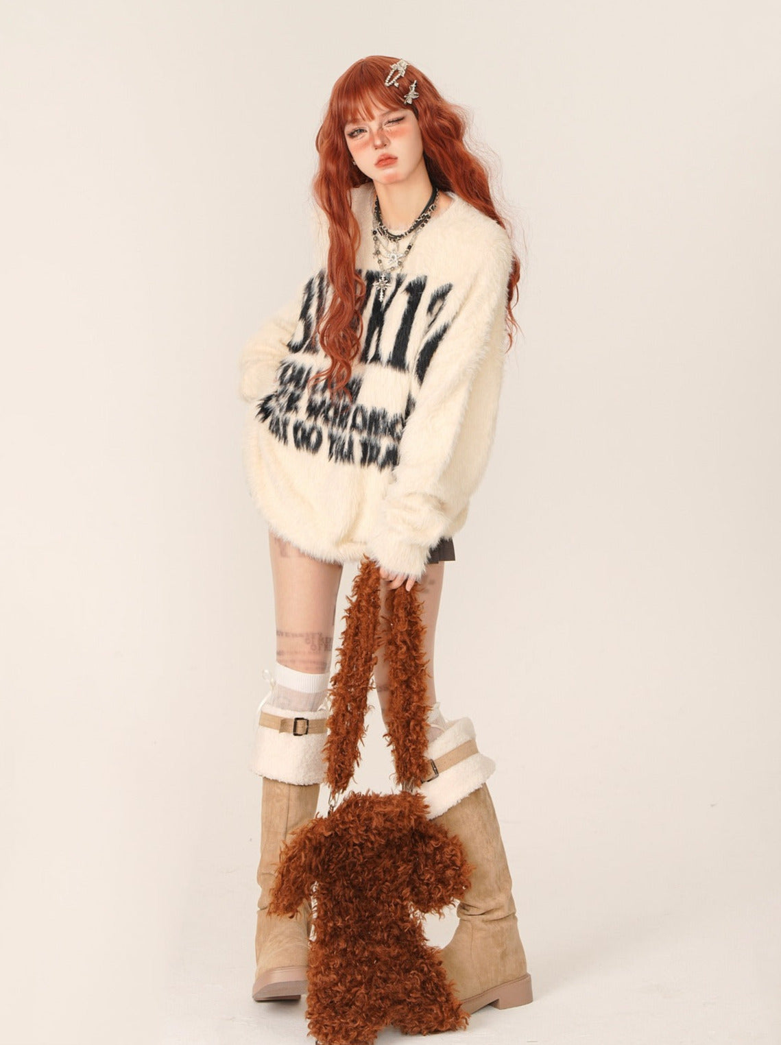 Big Logo Crew Neck Pullover Fur Knit