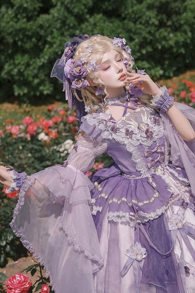 [Scadenza prenotazione 28 giugno] Accessori della serie sweet lolita floreale rosa x verde/rosso/viola/verde (choker, copricapo con velo floreale, fermagli per capelli, polsini da polso)