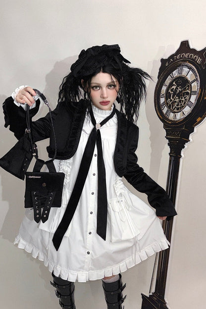 [Date limite de précommande : 11/6] Accessoires de la série steampunk marron x mode gothique noire (mini-chapeau à ruban cœur en velours + cravate à ruban motif cœur + sac de taille avec ceinture)