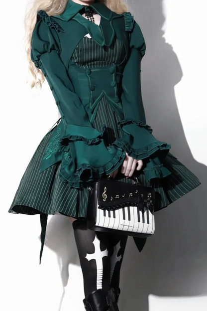 Elegant Gothic Punk Dress Setup Full Set