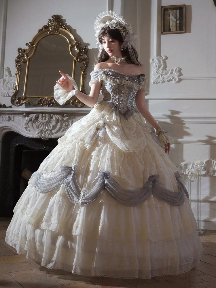 [Pre-order Deadline: June 14] Mist Blue Moonlight Elegant Wedding Lolita Corset Pull-Up Dress