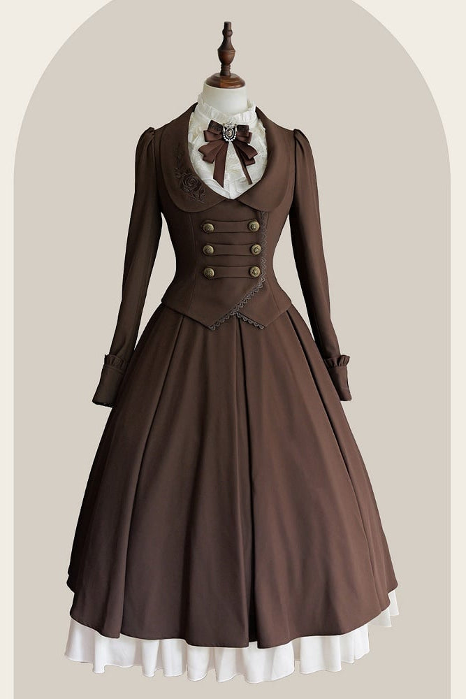 【9月19日予約締切】Classic Brown Rose Embroidered Lace Trim Jacket
