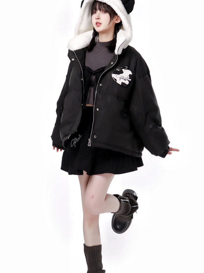 Sweet rabbit jacket + panda jacket + high neck top + shorts + flared skirt