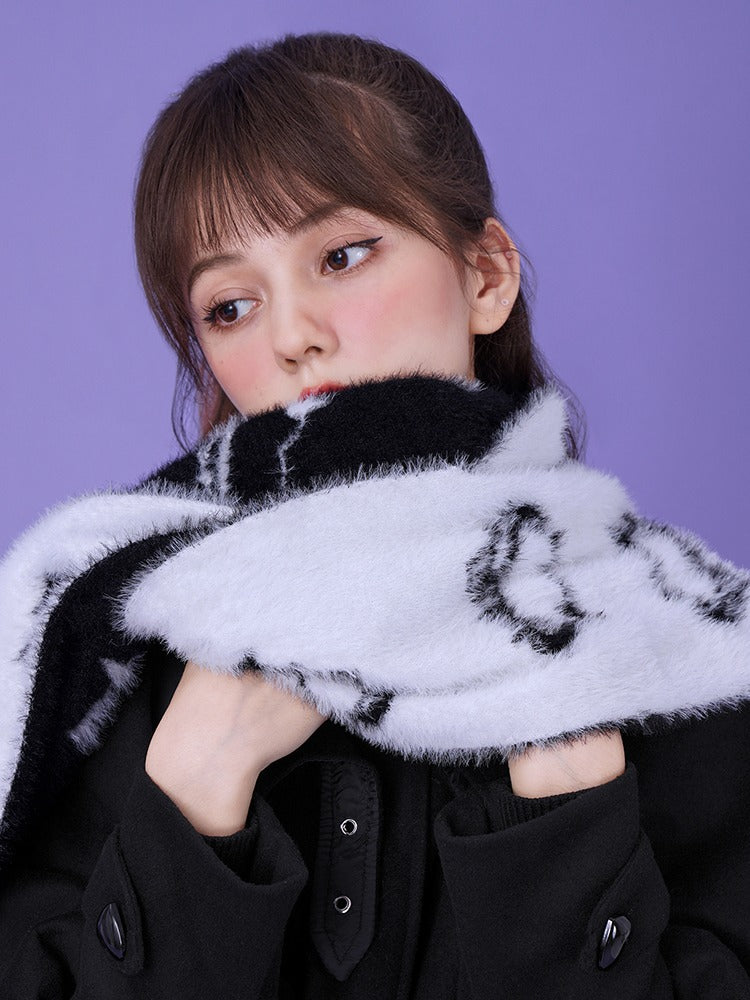 Faux Mink Sweet Cool Black White Double-Sided Scarf