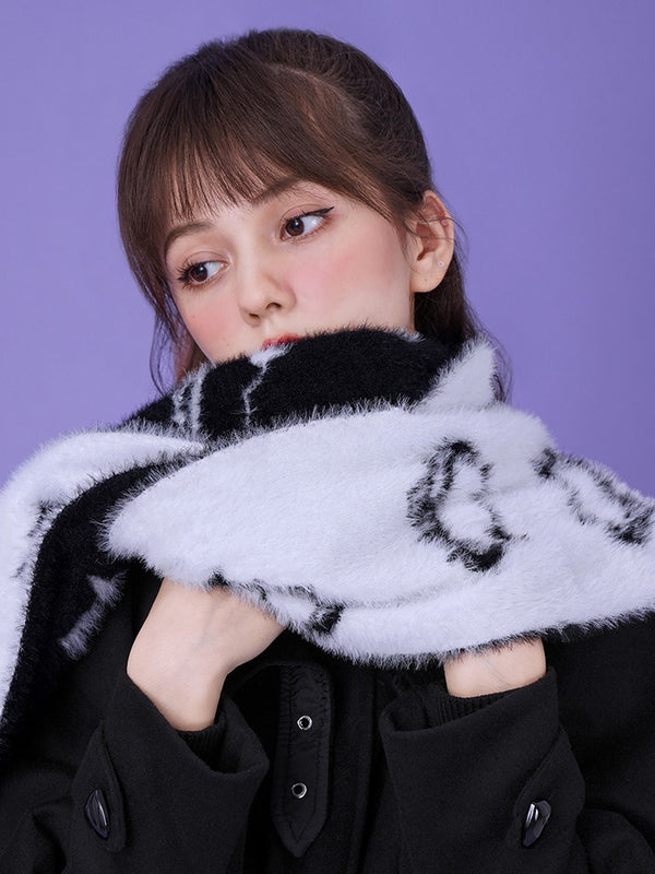 Faux Mink Sweet Cool Black and White Double-Sided Scarf