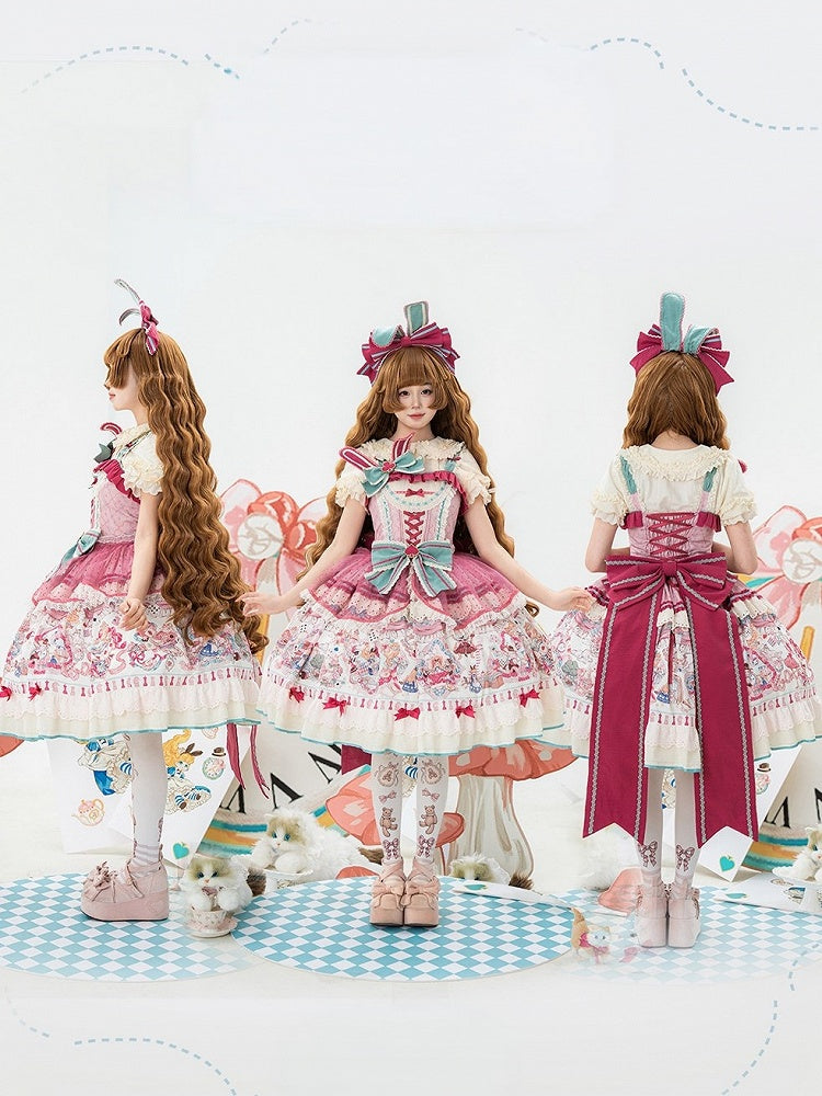 [Pre-order Deadline: July 1] Pink x Green Alice Cat Sweet Lolita Series Accessories (Bunny Ear Ribbon Hair Clip, Bunny Ear Ribbon Brooch, Bunny Ear Ribbon Tea Cup Hat, Back Ribbon Train)