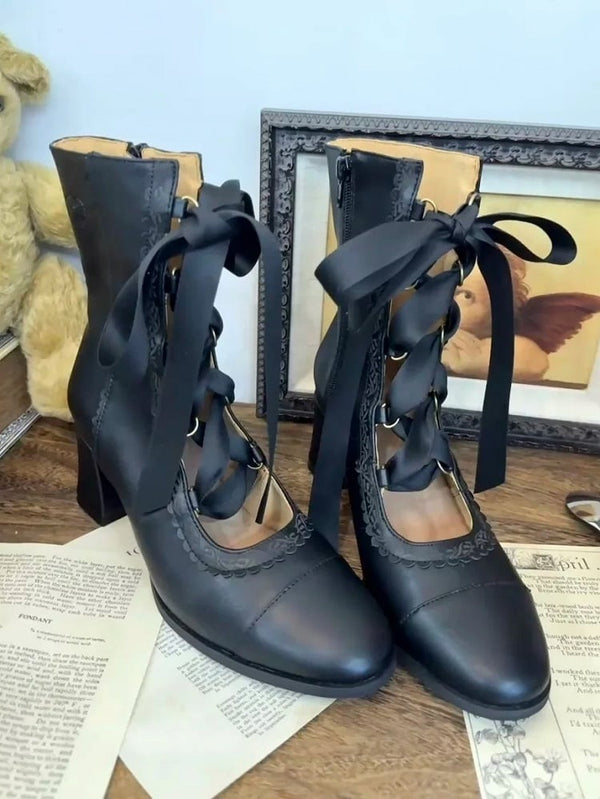 Elegant Antique Lolita Lace-Up Boots