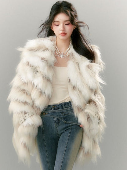 Marbled Milky Over Fur Coat