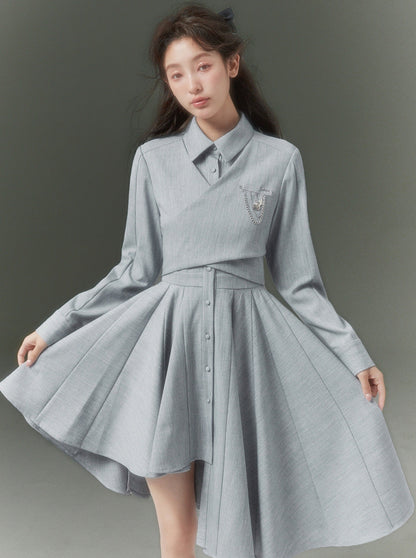 Asymmetrical Pleats College French Dress