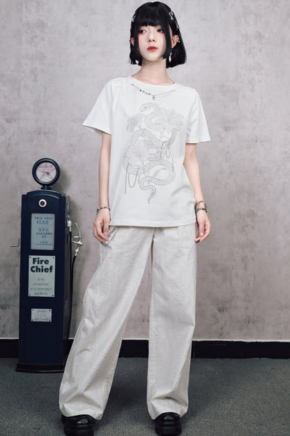 スネークホワイトルーズパンツ