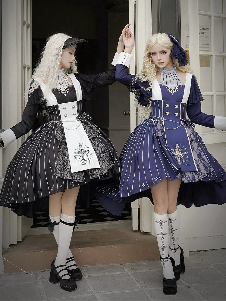 【2月26日予約締切】ゴシックエンブロイダリーストライプ懐中時計シスタードレスフルセット＋ヘッドドレス